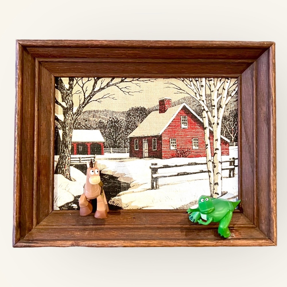 Toy Story's Rex & Bullseye x Vintage Kay Dee Handprints Linen Altered Art
